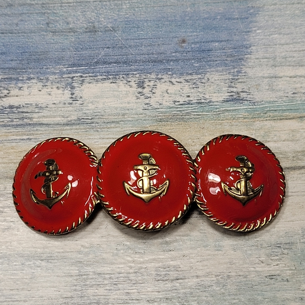 Gold Anchor Red Enamel Hair Barrette.